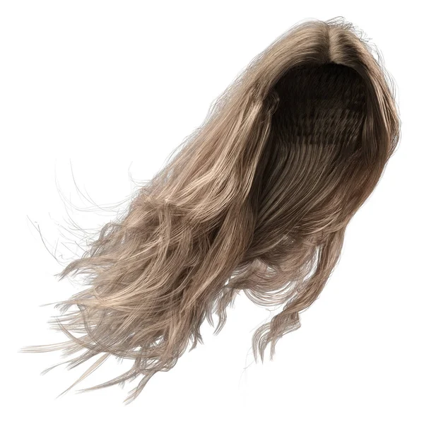 3d render, 3d illustration, fantasy long wavy hair on isolated white background