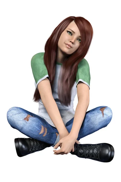 Caucasian Teen Girl Rendering Illustration — Stock Photo, Image