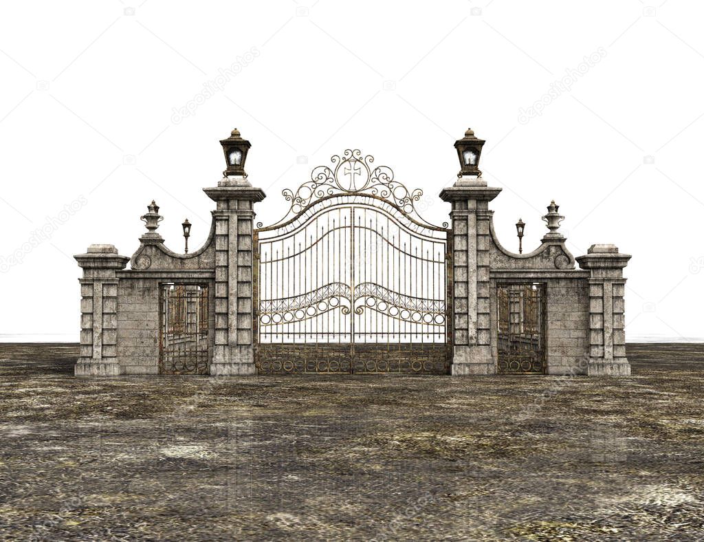 Fantasy Academy Wrought-Iron Gate, 3D illustration, 3D rendering