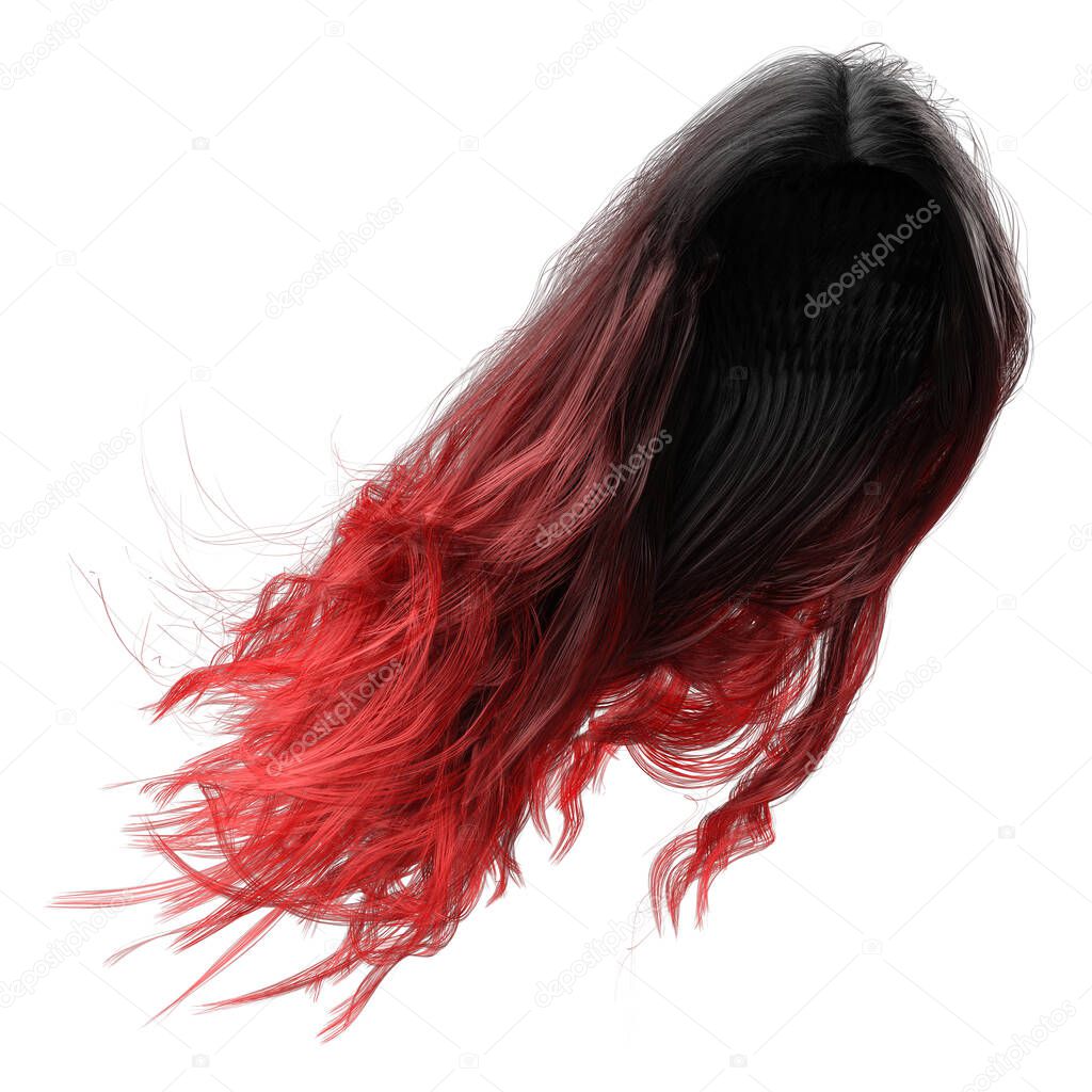 3d render, 3d illustration, fantasy long wavy hair on isolated white background