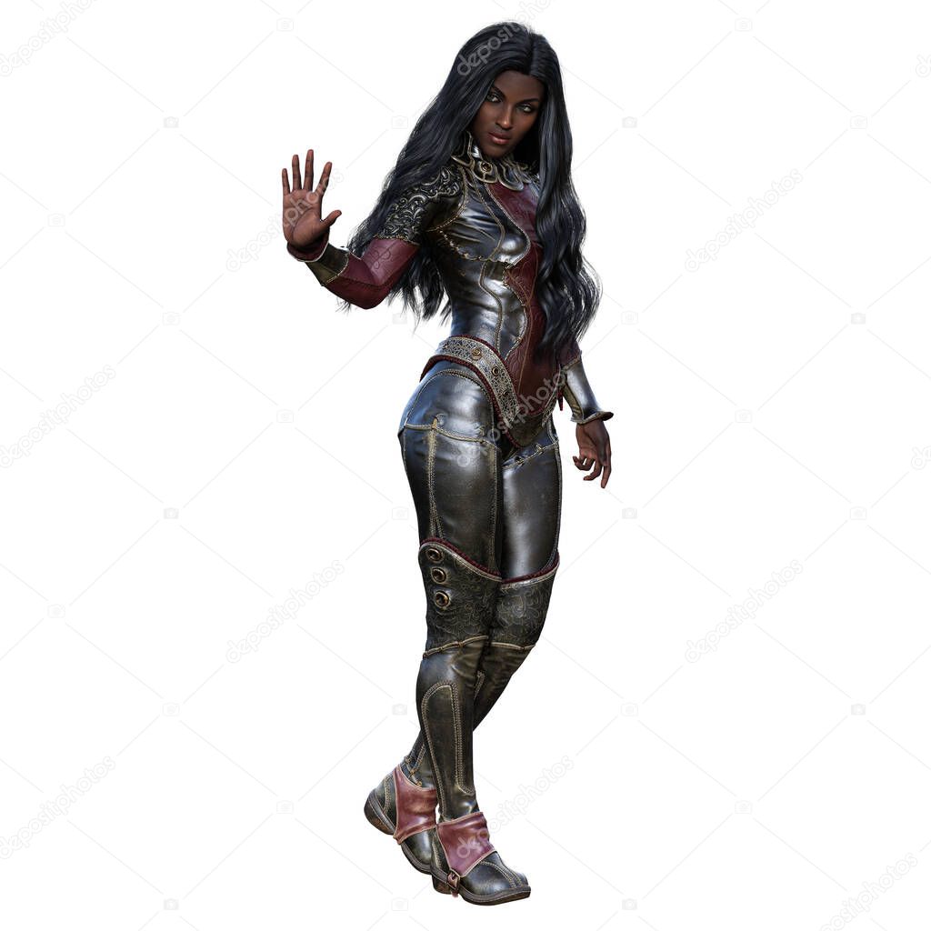 POC Medieval Fantasy Warrior Woman with sword on isolated white background, 3D illustration, 3D Rendering