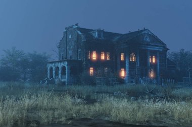 Southern Mansion Fantezi Mimarisi, 3D illüstrasyon, 3D canlandırma