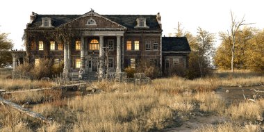 Southern Mansion Fantezi Mimarisi, 3D illüstrasyon, 3D canlandırma