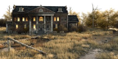 Southern Mansion Fantezi Mimarisi, 3D illüstrasyon, 3D canlandırma