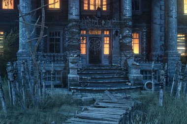 Southern Mansion Fantezi Mimarisi, 3D illüstrasyon, 3D canlandırma
