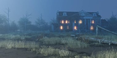 Southern Mansion Fantezi Mimarisi, 3D illüstrasyon, 3D canlandırma