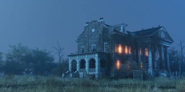 Southern Mansion Fantezi Mimarisi, 3D illüstrasyon, 3D canlandırma