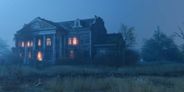 Southern Mansion Fantezi Mimarisi, 3D illüstrasyon, 3D canlandırma