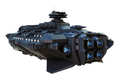 İzole edilmiş beyaz arkaplan üzerinde uzay gemisi dış görünüşü, 3 boyutlu illüstrasyon, 3 boyutlu canlandırma