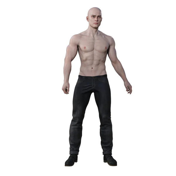 ロングヘア3Dレンダリングを持つ都市ファンタジー白人男性 3Dイラスト — ストック写真