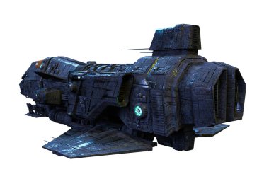 İzole edilmiş beyaz arkaplan üzerinde uzay gemisi dış görünüşü, 3 boyutlu illüstrasyon, 3 boyutlu canlandırma