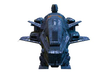 İzole edilmiş beyaz arkaplan üzerinde uzay gemisi dış görünüşü, 3 boyutlu illüstrasyon, 3 boyutlu canlandırma