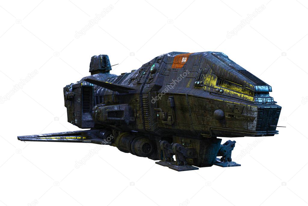 Spaceship exterior on an isolated white background, 3D illustration, 3D rendering