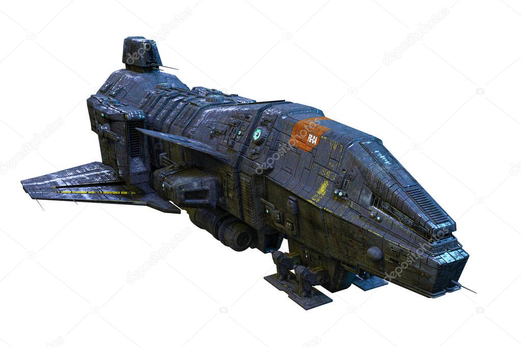 Spaceship exterior on an isolated white background, 3D illustration, 3D rendering