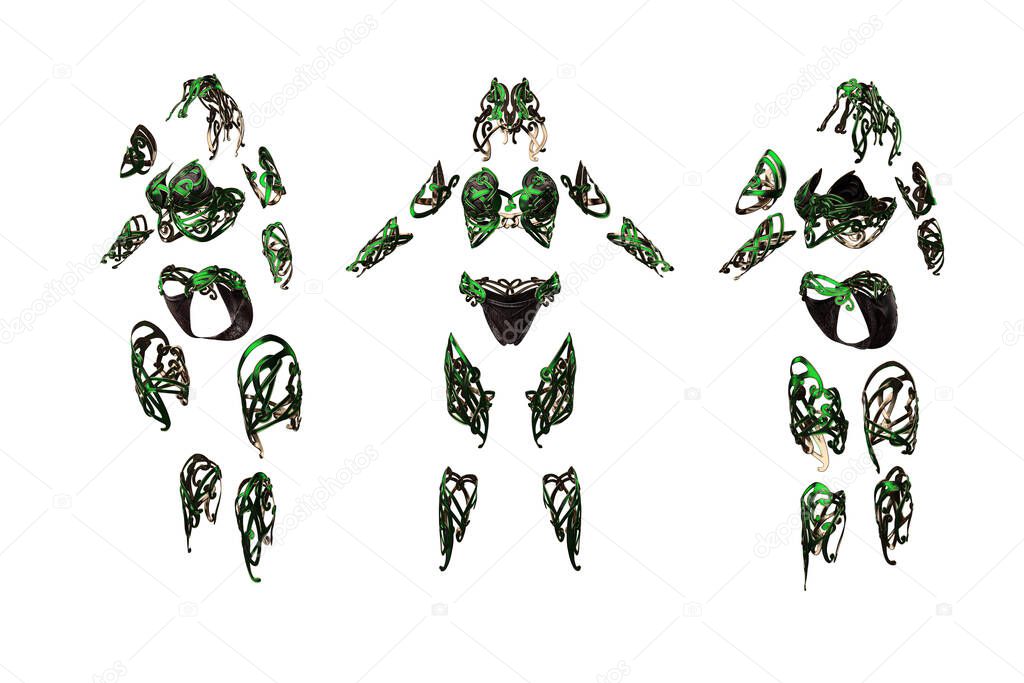 3D rendering, 3D illustration, female ornamental elvish armor on an isolated white background