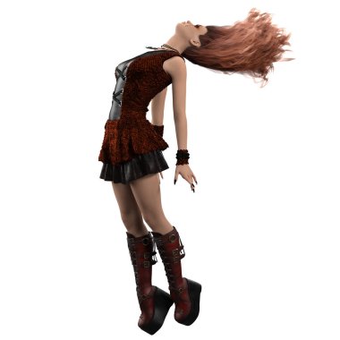 3 boyutlu çizim, 3 boyutlu tasvir, mühür, siyah göz ve uzun siyah tırnaklı genç cadı.