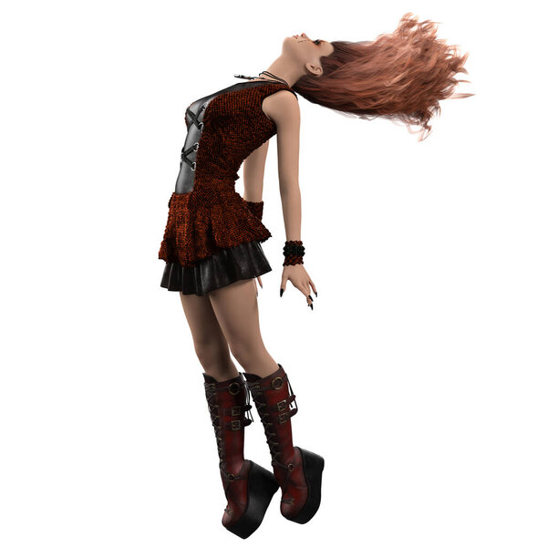 3D illustration, 3D rendering, young witch with runes, black eyes, and long black nails