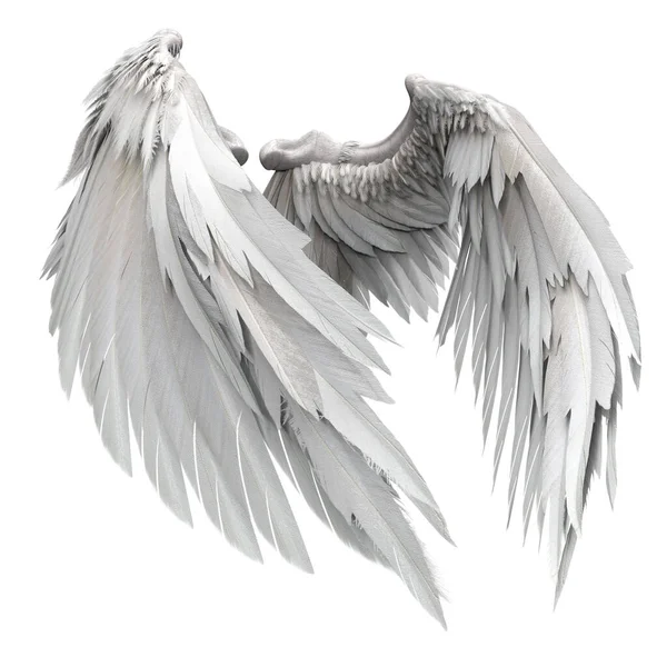 Pair Isolated White Angel Style Wings Feathers White Background Illustration — Stock Photo, Image