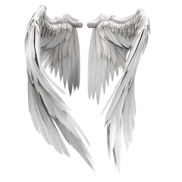 Pair Isolated White Angel Style Wings Feathers White Background Illustration — Stock Photo, Image