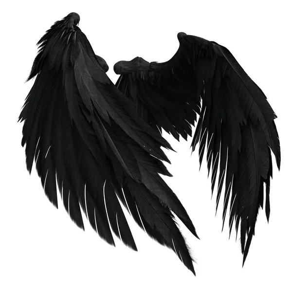 Pair Isolated Black Angel Style Wings Feathers White Background Illustration — Stock Photo, Image