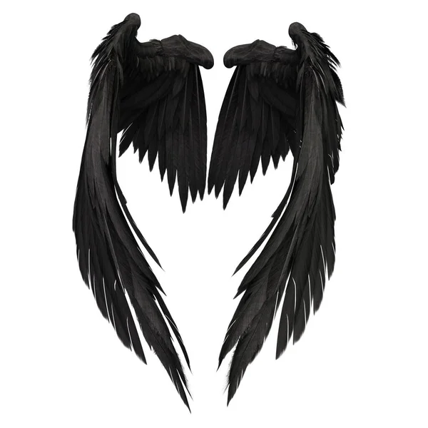 Pair Isolated Black Angel Style Wings Feathers White Background Illustration — Stock Photo, Image