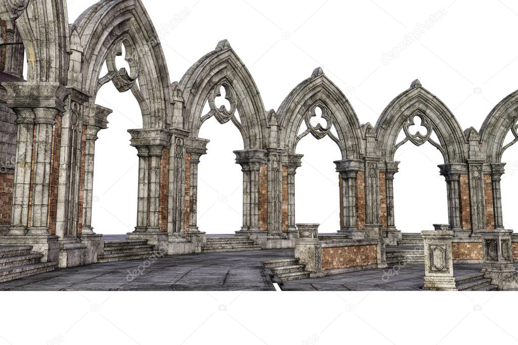 Fantasy Ancient Romanesque Architectures, 3D illustration, 3D rendering