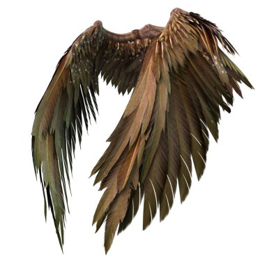 Pair of isolated angel wings with 3D feathers on white background, 3D Illustration, 3D Rendering clipart