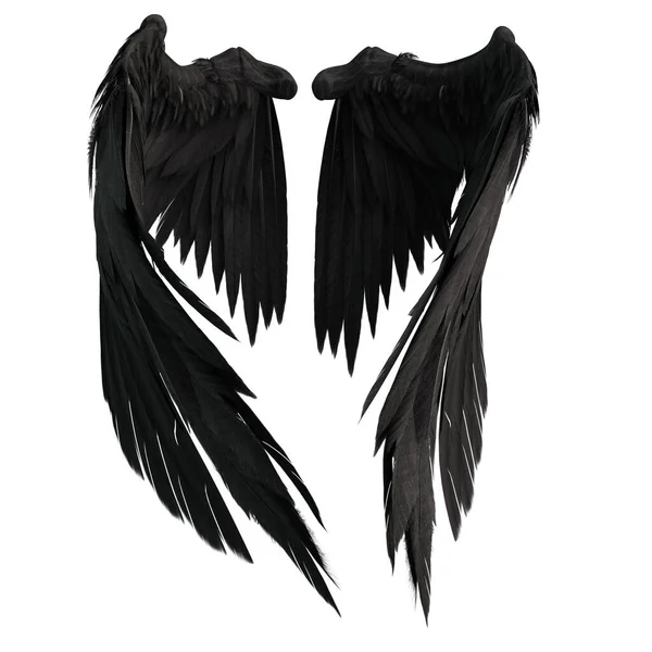 Pair of isolated angel wings with 3D feathers on white background, 3D Illustration, 3D Rendering