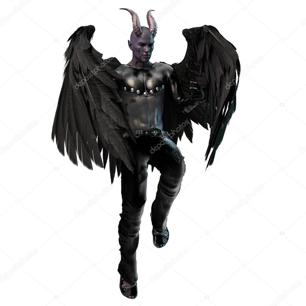 3D Illustration, 3D Rendering, horned fallen angel demon with wings