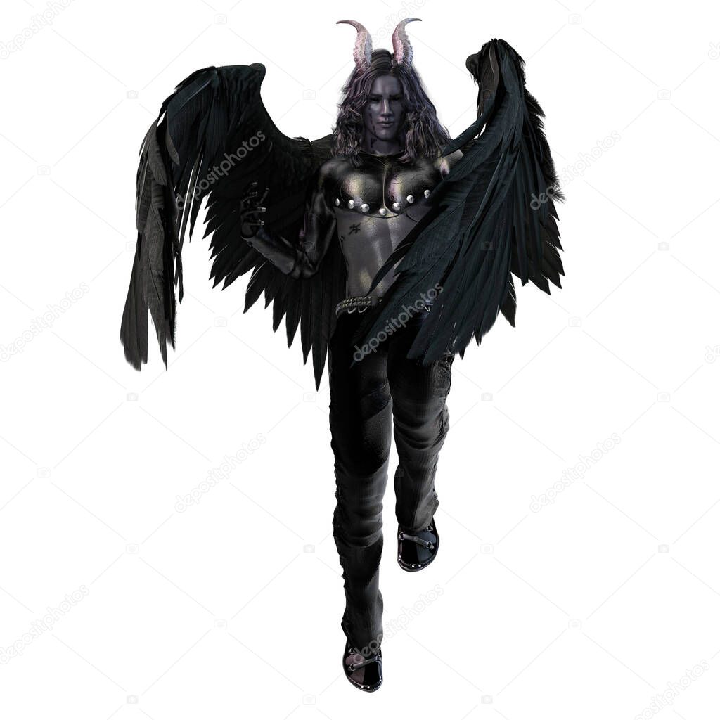 3D Illustration, 3D Rendering, horned fallen angel demon with wings