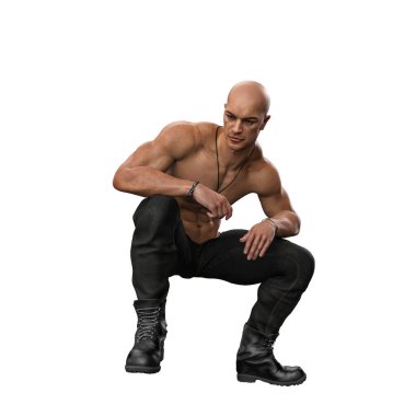 Çıplak Göğüslü Latin Adam İzole Beyaz Arkaplan, 3D Görüntü, 3D Görüntü