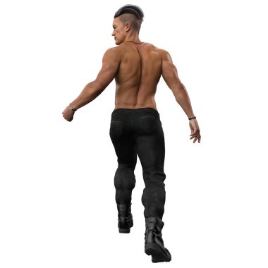 Çıplak Göğüslü Latin Adam İzole Beyaz Arkaplan, 3D Görüntü, 3D Görüntü