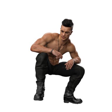 Çıplak Göğüslü Latin Adam İzole Beyaz Arkaplan, 3D Görüntü, 3D Görüntü