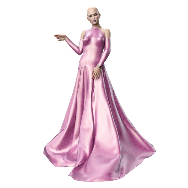 Moda Ícone Mulher Com Cabelo Castanho Vestido Rosa Brilhante Rendering — Fotografia de Stock