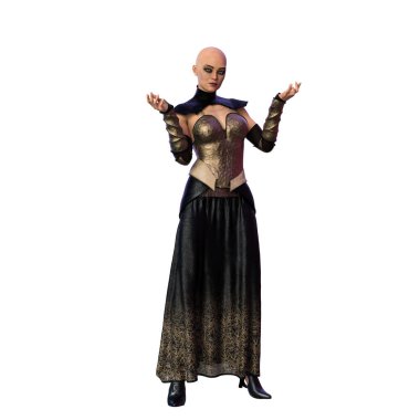 Dark Queen Warrior Woman with Raised Hands with Metal Crown, 3D Illustration, 3D Rendering clipart