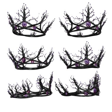 Ornate intricate metal fantasy crown with purple gems on isolated background, 3D Illustration, 3D Rendering clipart