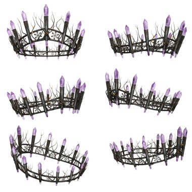 Ornate intricate metal fantasy crown with amethyst gems on isolated background, 3D Illustration, 3D Rendering clipart