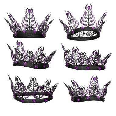 Ornate intricate metal fantasy crown with purple gems on isolated background, 3D Illustration, 3D Rendering