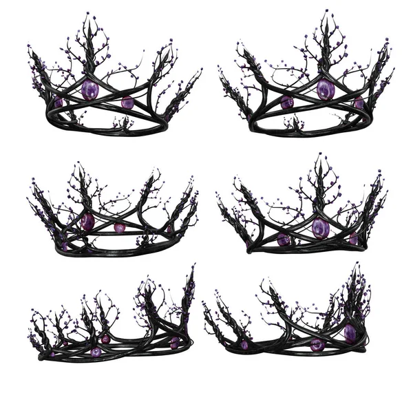 Ornate Intricate Metal Fantasy Crown Purple Gems Isolated Background Illustration — ストック写真