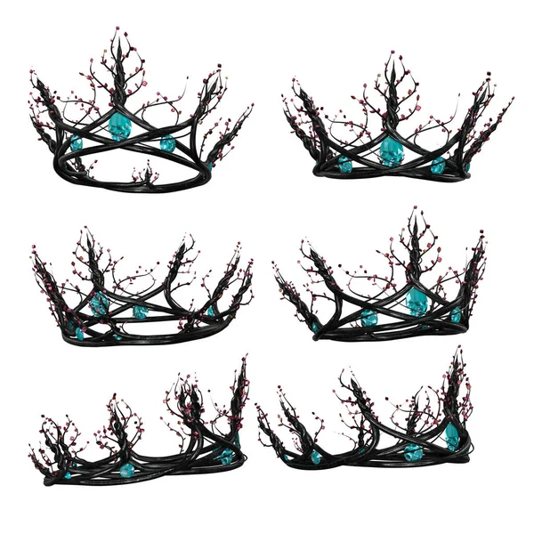 Ornate Intricate Metal Fantasy Crown Turqouise Gems Isolated Background Illustration — Zdjęcie stockowe