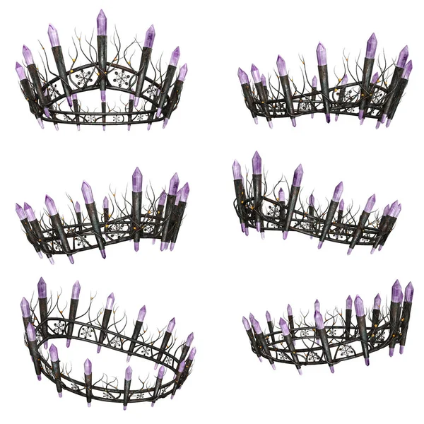 Ornate Intricate Metal Fantasy Crown Amethyst Gems Isolated Background Illustration — Photo