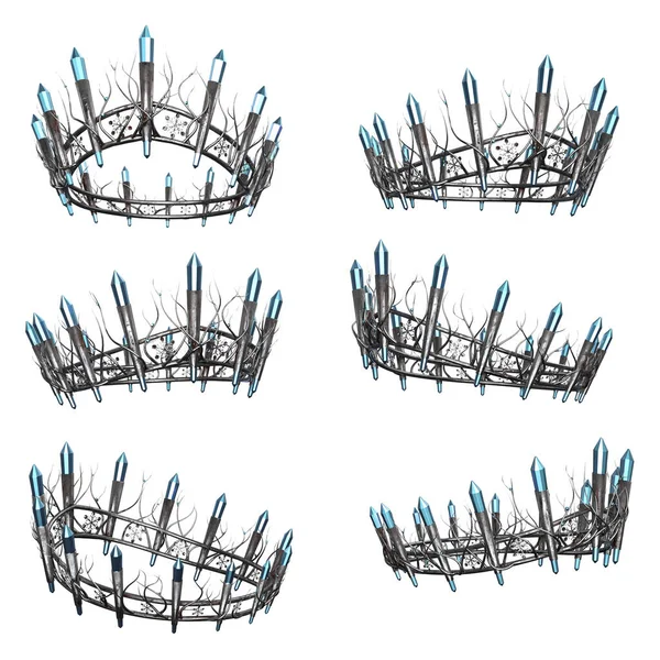 Прикрашені Складні Металеві Фентезі Корона Бірюзові Дорогоцінні Камені Ізольованому Фоні — стокове фото