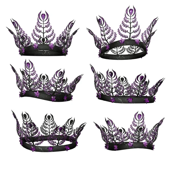Ornate Intricate Metal Fantasy Crown Purple Gems Isolated Background Illustration — Stockfoto