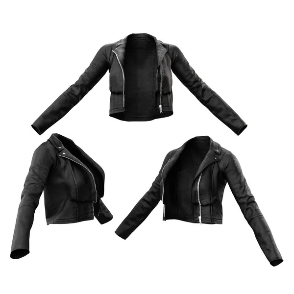 Womens Black Leather Jacket Illustration Rendering — Stock Photo, Image