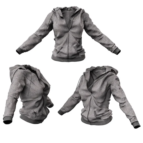 Womens Gray Hoodie Illustration Rendering — Stock Photo, Image