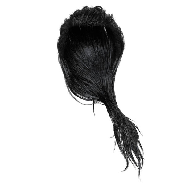 Black long wet hair on isolated white background, 3D render, 3D illustration