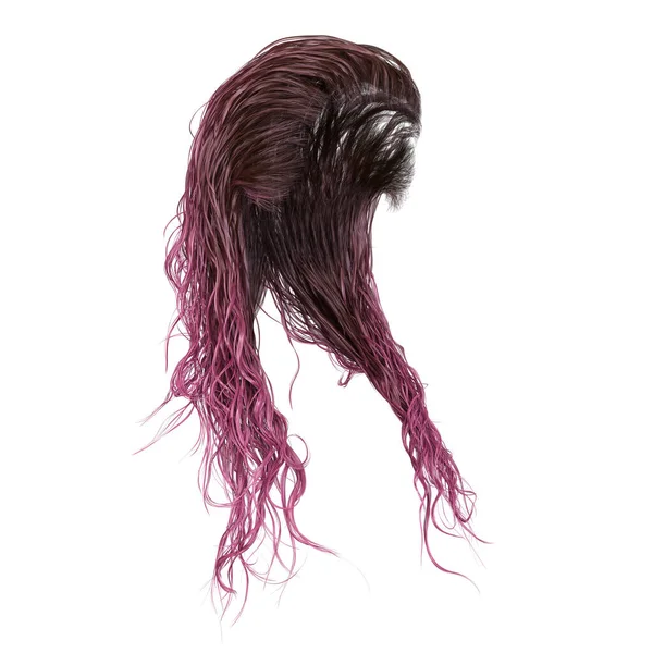 Rosa Lange Nasse Haare Auf Isoliertem Weißem Hintergrund Render Illustration — Stockfoto