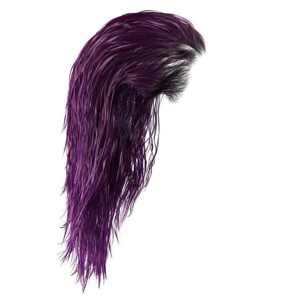 Фиолетовый Длинные Влажные Волосы Изолированном Белом Фоне Рендеринг Иллюстрация — стоковое фото
