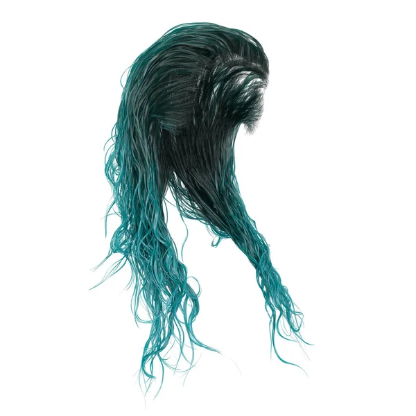 Turquoise Long Wet Hair Isolated White Background Render Illustration — Stock Photo, Image