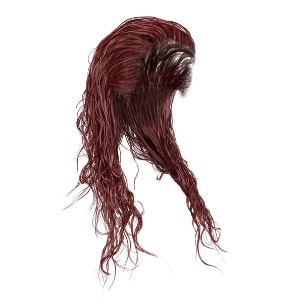 Cheveux Longs Mouillés Rouges Sur Fond Blanc Isolé Rendu Illustration — Photo